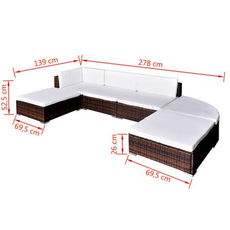 Set mobilier de grădină cu perne, 6 piese, maro, poliratan