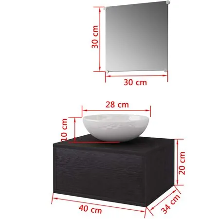  Set mobilier baie format din 3 piese cu chiuvetă inclusă, Negru