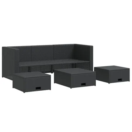  Set mobilier de grădină cu perne, 4 piese, negru, poliratan