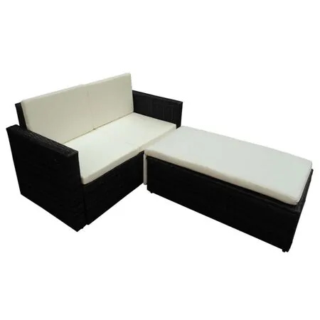  Set mobilier de grădină cu perne, 2 piese, negru, poliratan