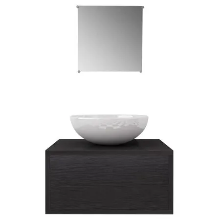  Set mobilier baie format din 3 piese cu chiuvetă inclusă, Negru