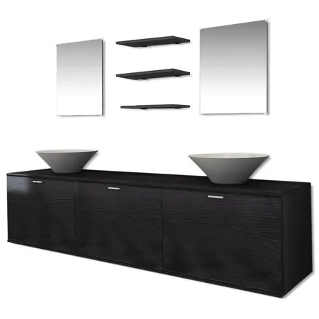  Set mobilier baie format din 8 piese cu chiuvete incluse, Negru