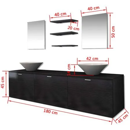  Set mobilier baie format din 8 piese cu chiuvete incluse, Negru