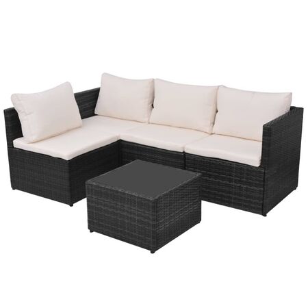  Set mobilier de grădină cu perne, 5 piese, negru, poliratan