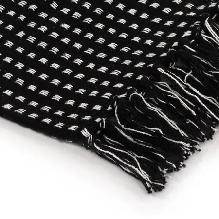  Pătură decorativă cu pătrățele, bumbac, 220 x 250 cm, negru