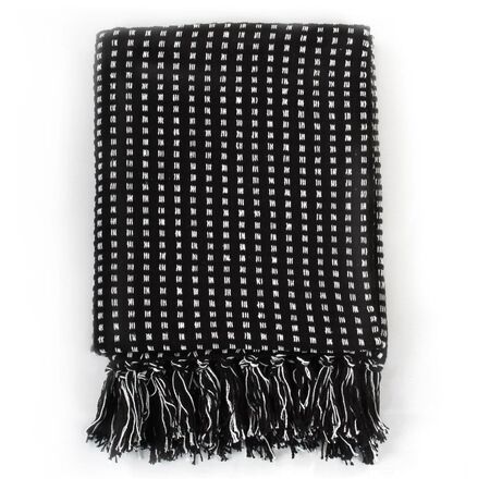  Pătură decorativă cu pătrățele, bumbac, 125 x 150 cm, negru
