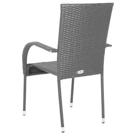  Scaune de exterior, stivuibile, 2 buc., poliratan, negru