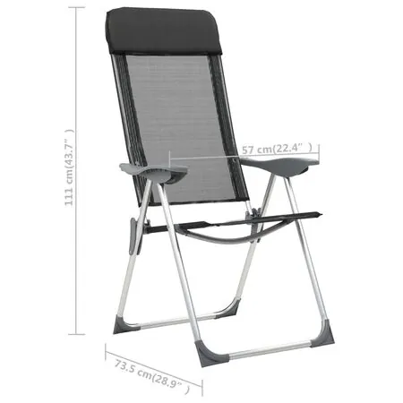  Scaune de camping pliante, 4 buc., negru, aluminiu