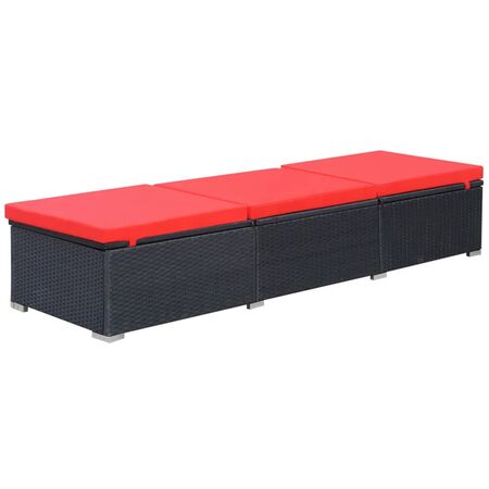  Șezlong de plajă cu pernă, negru, poliratan