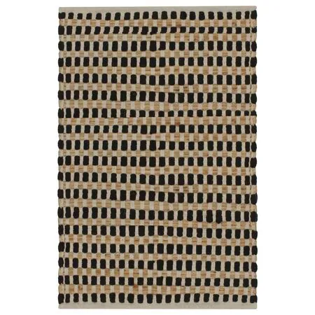  Set covoraș baie lucrat manual, natural și negru, iută textil