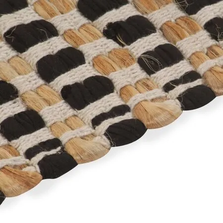  Set covoraș baie lucrat manual, natural și negru, iută textil