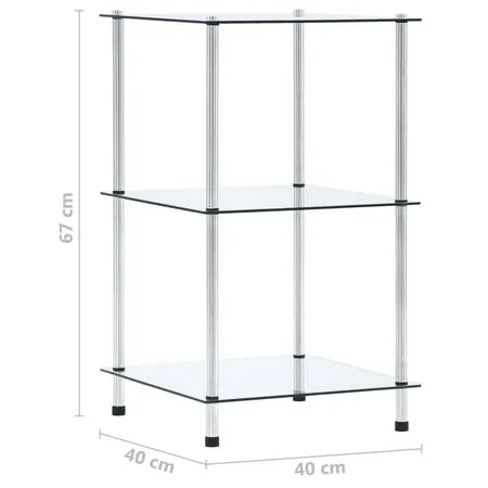  Raft cu 3 niveluri, transparent, 40x40x67 cm, sticlă securizată