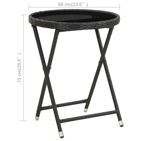  Masă de ceai negru 60 cm poliratan sticlă securizată