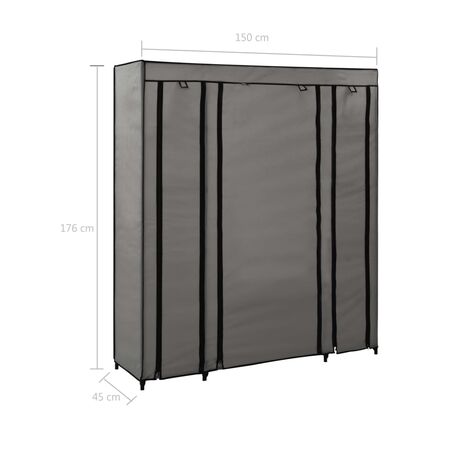  Șifonier cu bare și compartimente, gri, 150x45x176 cm, textil