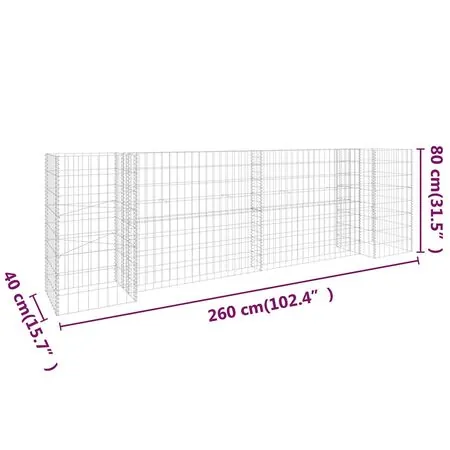  Jardinieră gabion în formă de H, 260 x 40 x 80 cm, sârmă oțel