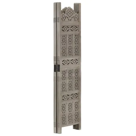  Paravan cameră sculptat manual 4 panouri gri 160x165 cm mango