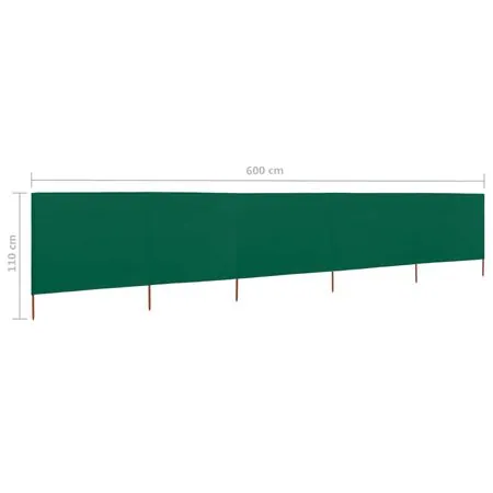  Paravan anti-vânt cu 5 panouri, verde, 600 x 80 cm, textil