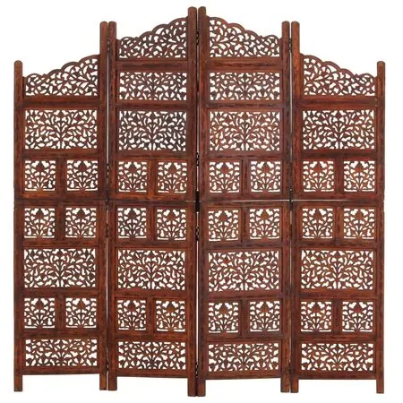  Paravan cameră sculptat manual 4 panouri maro 160x165 cm mango