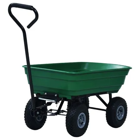  Cărucior manual de grădină basculabil, verde, 300 kg, 75 L