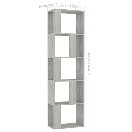  Bibliotecă/Separator, gri beton, 45x24x159 cm, lemn prelucrat