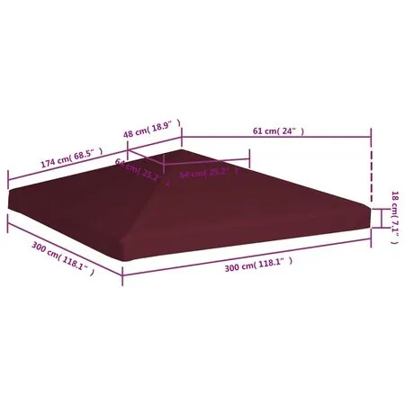  Acoperiș pentru pavilion, 310 g/m², roșu bordo, 3 x 3 m