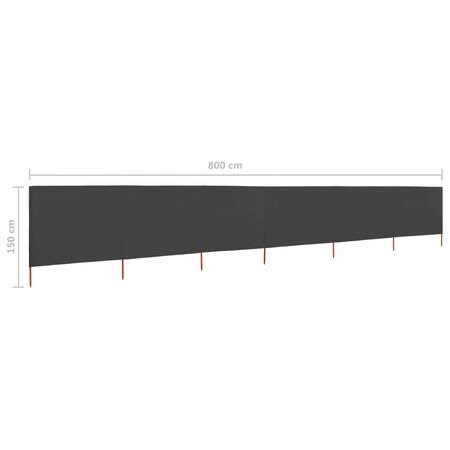  Paravan anti-vânt cu 6 panouri, antracit, 800x120 cm, textil