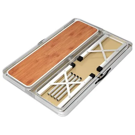  Masă de camping pliabilă cu 2 bănci, maro, aluminiu