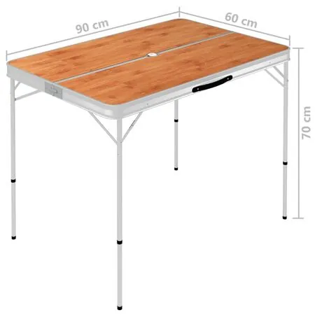  Masă de camping pliabilă cu 2 bănci, maro, aluminiu