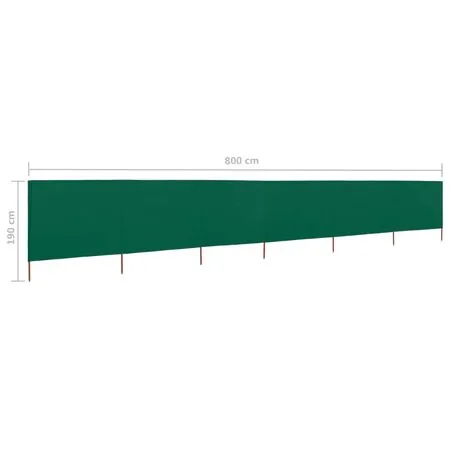  Paravan anti-vânt cu 6 panouri, verde, 800 x 160 cm, textil