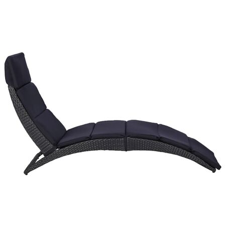  Șezlong cu pernă, negru, poliratan