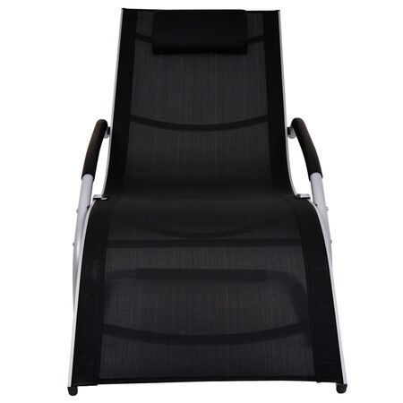  Șezlong cu pernă, negru, aluminiu și textilenă