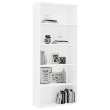  Bibliotecă cu 5 rafturi, alb, 80x30x189 cm, lemn prelucrat