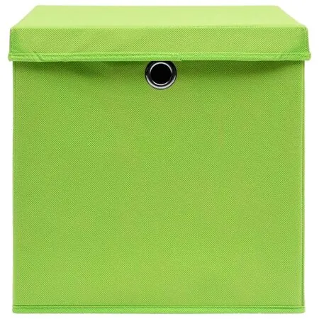  Cutii depozitare cu capace 4 buc. verde, 32x32x32 cm, textil