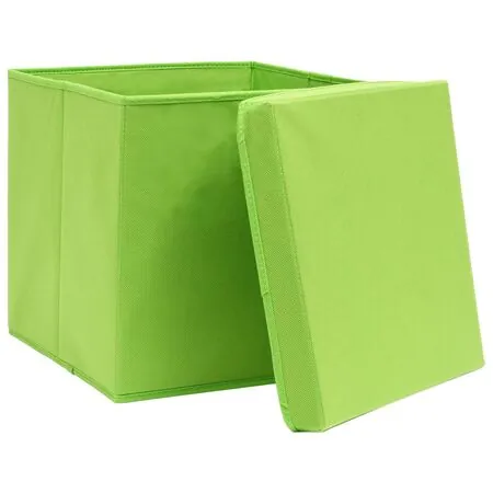  Cutii depozitare cu capace 4 buc. verde, 32x32x32 cm, textil