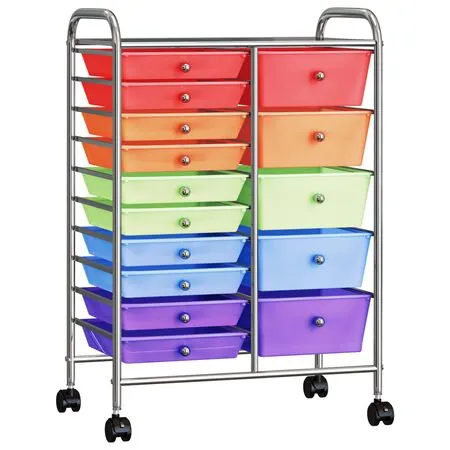  Cărucior depozitare mobil cu 15 sertare XXL multicolor plastic
