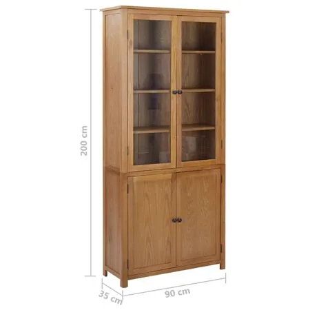  Bibliotecă cu 4 uși, 90x35x200 cm, lemn masiv stejar & sticlă