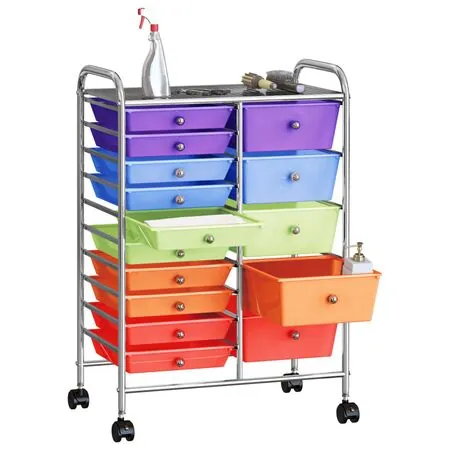  Cărucior depozitare mobil cu 15 sertare XXL multicolor plastic