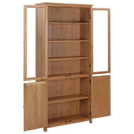  Bibliotecă cu 4 uși, 90x35x200 cm, lemn masiv stejar & sticlă