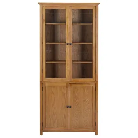  Bibliotecă cu 4 uși, 90x35x200 cm, lemn masiv stejar & sticlă