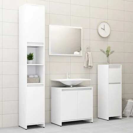  Set mobilier de baie, alb, lemn prelucrat
