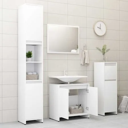  Set mobilier de baie, alb, lemn prelucrat