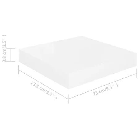  Rafturi de perete, 4 buc., alb extralucios, 23x23,5x3,8 cm, MDF