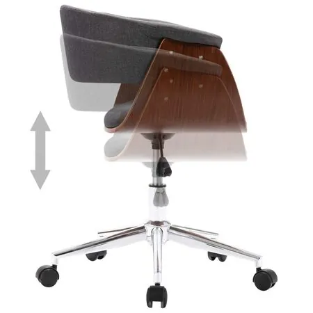  Scaun de birou pivotant, gri, lemn curbat și material textil