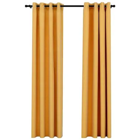  Perdele opace aspect pânză cu ocheți 2 buc. 140x225 cm galben