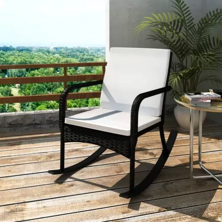  Scaun balansoar de exterior, negru, poliratan