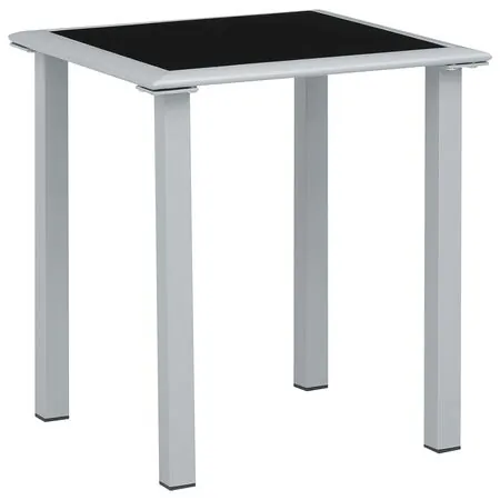  Șezlonguri de plajă cu masă, 2 buc., negru, aluminiu