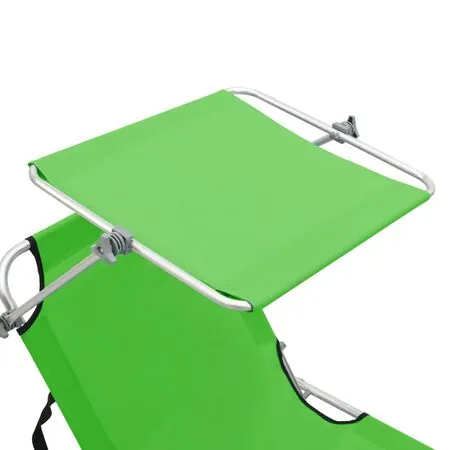  Șezlong pliabil cu copertină, verde, aluminiu