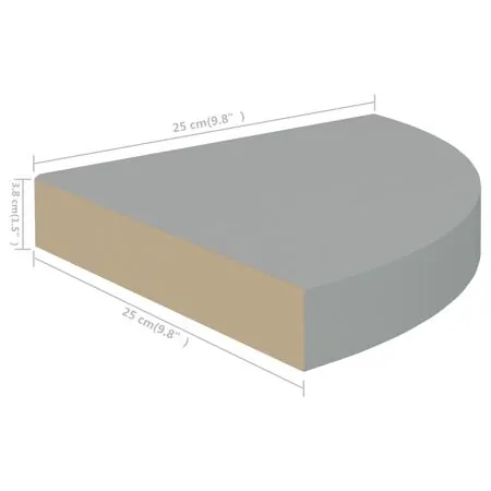  Rafturi colțar de perete, 2 buc., gri, 25 x 25 x 3,8 cm, MDF