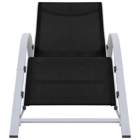  Șezlonguri de plajă cu masă, 2 buc., negru, aluminiu