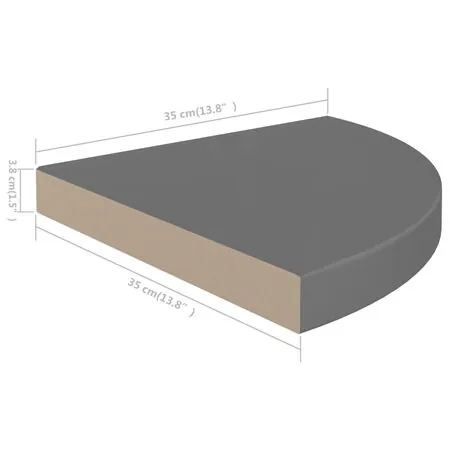  Rafturi colț perete, 2 buc., gri extralucios, 35x35x3,8 cm, MDF